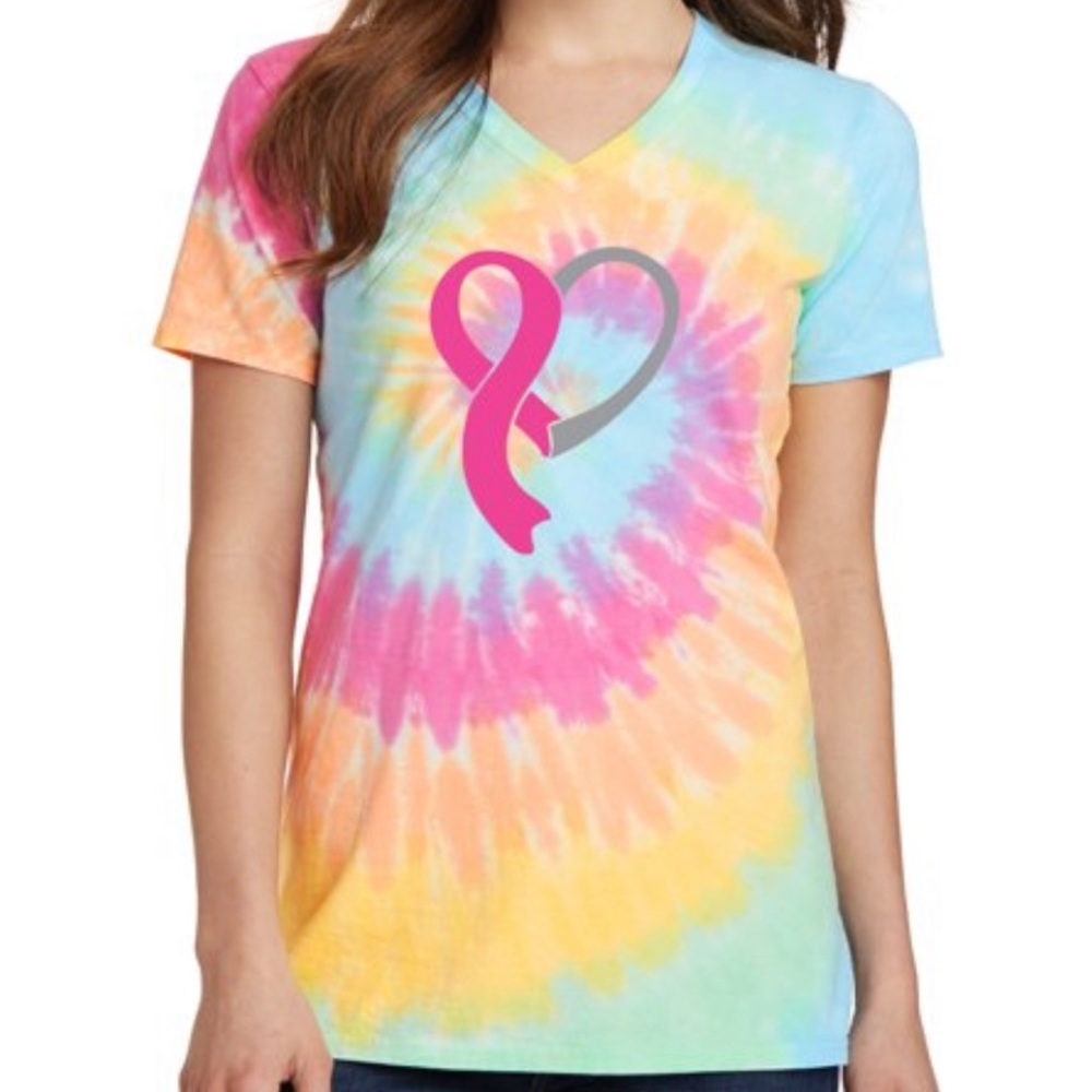 Tie Dye Breast Cancer Awareness T-Shirt - size XXL